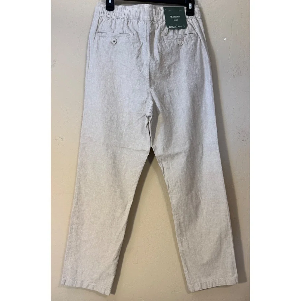 Mutual‎ Weave The Beach Pant Men S Khaki Chambray Relaxed Linen Blend Beach NEW